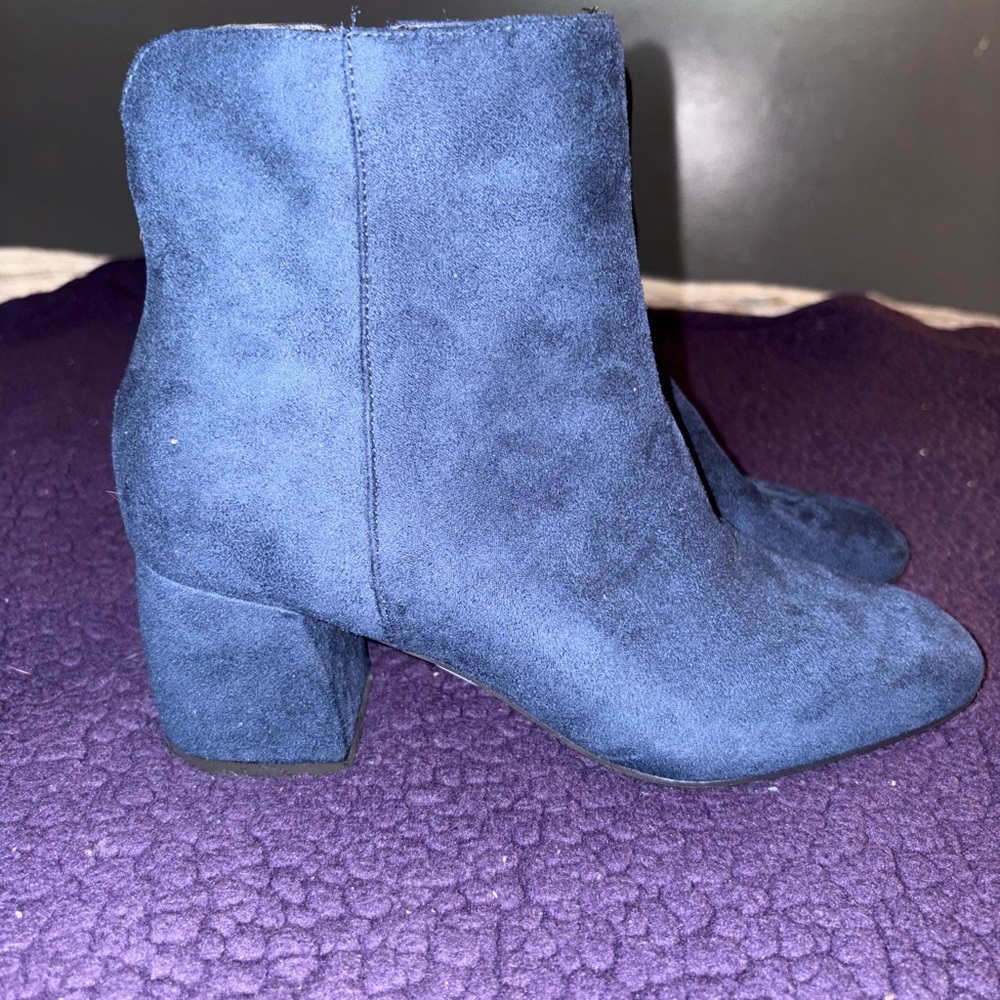 Rouge Helium Blue Suede Ankle Boots with Block Heel